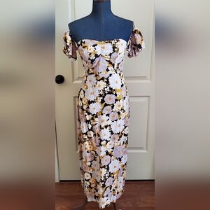 Off shoulder sheath floral maxi